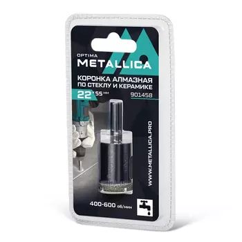 Коронка алмазная Metallica Optima 901458 (22x55 мм, #80, по стеклу, плитке, 1 шт, в блистере)