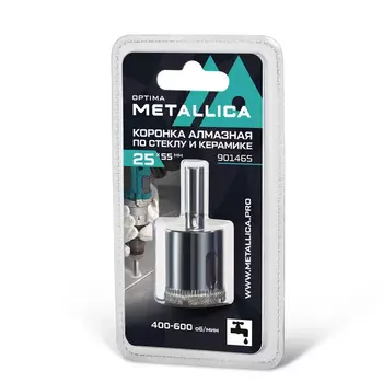 Коронка алмазная Metallica Optima 901465 (25x55 мм, #80, по стеклу, плитке, 1 шт, в блистере)