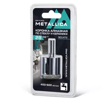 Коронка алмазная Metallica Optima 901472 (28x55 мм, #80, по стеклу, плитке, 1 шт, в блистере)