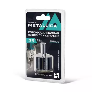 Коронка алмазная Metallica Optima 901502 (35x55 мм, #80, по стеклу, плитке, 1 шт, в блистере)