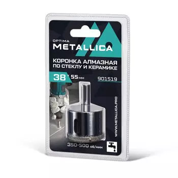 Коронка алмазная Metallica Optima 901519 (38x55 мм, #80, по стеклу, плитке, 1 шт, в блистере)