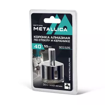 Коронка алмазная Metallica Optima 901526 (40x55 мм, #80, по стеклу, плитке, 1 шт, в блистере)