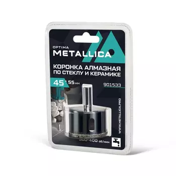 Коронка алмазная Metallica Optima 901533 (45x55 мм, #80, по стеклу, плитке, 1 шт, в блистере)