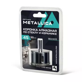 Коронка алмазная Metallica Optima 901557 (55x55 мм, #80, по стеклу, плитке, 1 шт, в блистере)