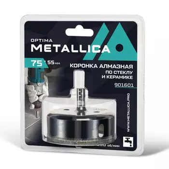 Коронка алмазная Metallica Optima 901601 (75x55 мм, #80, по стеклу, плитке, 1 шт, в блистере)