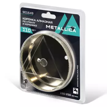 Коронка алмазная Metallica Optima 901649 (110x55 мм, #80, по стеклу, плитке, 1 шт, в блистере)