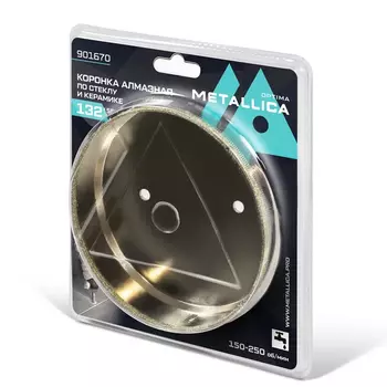 Коронка алмазная Metallica Optima 901670 (132x55 мм, #80, по стеклу, плитке, 1 шт, в блистере)