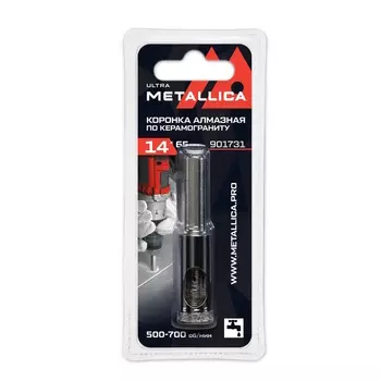 Коронка алмазная Metallica Ultra 901731 (14x65 мм, #60, по керамограниту, плитке, в блистере)