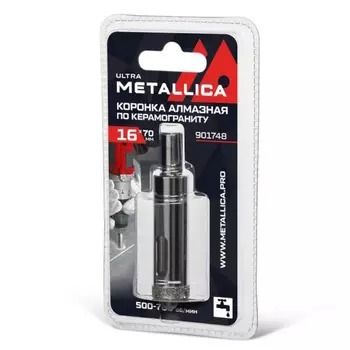 Коронка алмазная Metallica Ultra 901748 (16х70 мм, #46, с сверлом, по керамограниту, плитке, в блистере)