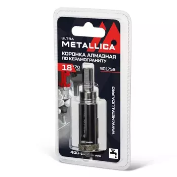 Коронка алмазная Metallica Ultra 901755 (18х70 мм, #46, с сверлом, по керамограниту, плитке, в блистере)