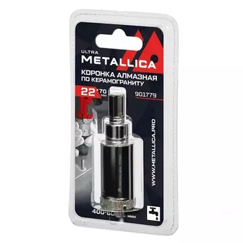 Коронка алмазная Metallica Ultra 901779, 22х70 мм, #46, с сверлом, по керамограниту, плитке, в блистере