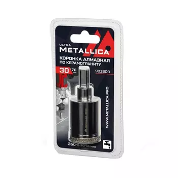 Коронка алмазная Metallica Ultra 901809, 30х70 мм, #46, с сверлом, по керамограниту, плитке, в блистере
