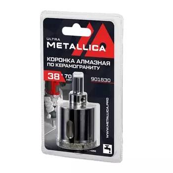 Коронка алмазная Metallica Ultra 901830, 38х70 мм, #46, с сверлом, по керамограниту, плитке, в блистере