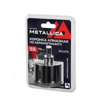 Коронка алмазная Metallica Ultra 901878, 55х70 мм, #46, с сверлом, по керамограниту, плитке, в блистере
