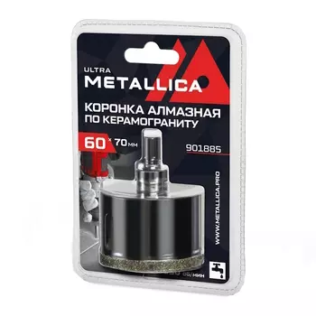 Коронка алмазная Metallica Ultra 901885, 60х70 мм, #46, с сверлом, по керамограниту, плитке, в блистере