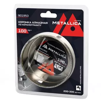 Коронка алмазная Metallica Ultra 901953, 100х70 мм, #46, с сверлом, по керамограниту, плитке, в блистере