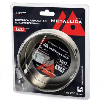 Коронка алмазная Metallica Ultra 901977, 120х70 мм, #46, с сверлом, по керамограниту, плитке, в блистере