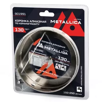 Коронка алмазная Metallica Ultra 901991, 130х70 мм, #46, с сверлом, по керамограниту, плитке, в блистере