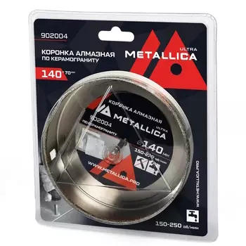 Коронка алмазная Metallica Ultra 902004, 140х70 мм, #46, с сверлом, по керамограниту, плитке, в блистере
