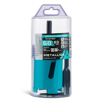 Коронка алмазная сегментная Metallica Optima 902073 (68x63 мм, М16, с хвостовиками HEX, SDS-plus, по бетону, в тубе)