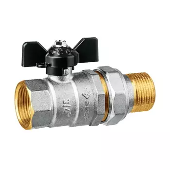 Кран шаровой Зубр 51321-3/4 с накидной гайкой полнопроходной d 3/4", ручка "бабочка", "мама-папа"