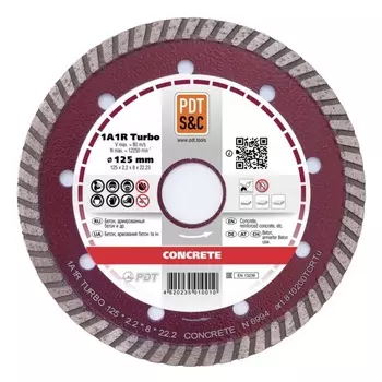 Круг отрезной алмазный PDT Turbo Concrete 1А1R (125х2.2х8х22.2 мм) 810200TCRTu