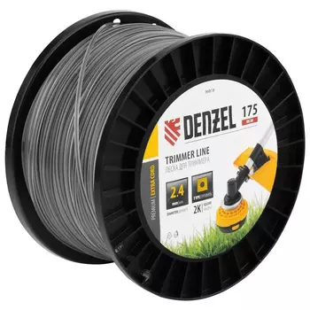 Леска для триммера Denzel EXTRA CORD 96818, двухкомпонентная, квадрат, 2,4мм х 175м, на DIN катушке