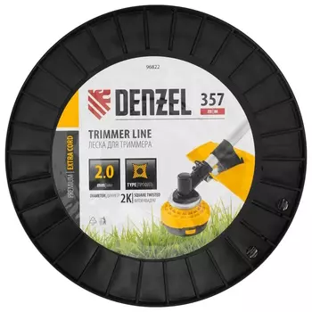 Леска для триммера Denzel EXTRA CORD 96822, двухкомпонентная, витой квадрат, 2,0мм х 357м, на DIN катушке