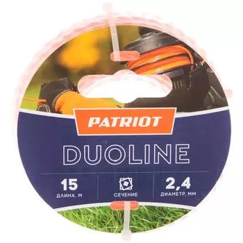 Леска для триммеров Patriot Duoline 805401161, витой квадрат, 2,4 мм, 15 м