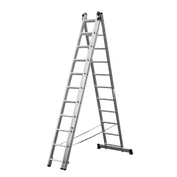 Лестница универсальная Сибин 38833-11 (трехсекционная со стабилизатором, 11 ступеней)