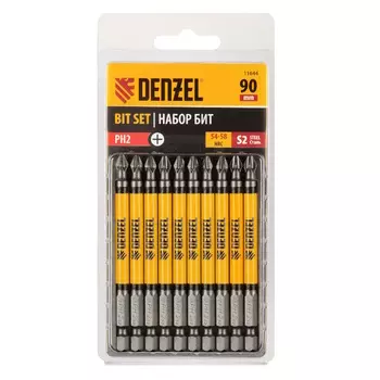 Набор бит Denzel 11644, PH2х90, сталь S2, круглый профиль, 10 шт.
