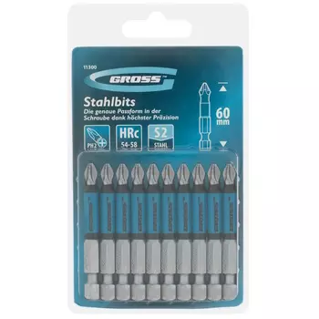 Набор бит Gross 11300 PH2х60, сталь S2, 10 шт.