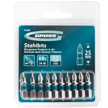 Набор бит Gross 11329 PH1х25, сталь S2, 10 шт.