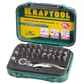 Набор бит Kraftool "EXPERT" 26157-H33, с мини трещоткой 1/4", 33 предмета