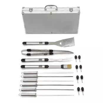 Набор для гриля из 18 предметов Green Glade SC007 (лопатка, щипцы, вилка, щетка, шампуры 6 шт., вилка для кукурузы 8 шт., алюминиевый кейс)