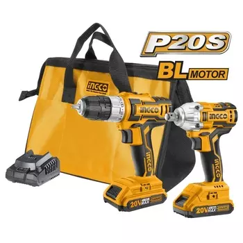 Набор инструментов INGCO: шуруповерт и ударный гайковерт 20В INDUSTRIAL CKLI2007 (принадлежности)