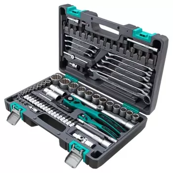 Набор инструментов Stels, 1/2", 1/4", CrV, 12-гранные головки, пластиковый кейс, 82 предмета 14117