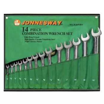 Набор ключей гаечных комбинированных дюймовых Jonnesway W26414S, в сумке 3/8"-1 1/4", 14 предметов