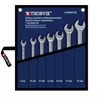 Набор ключей гаечных комбинированных трещоточных карданных Thorvik CFRWS7TB 053466, в сумке, 8-19 мм, 7 предметов
