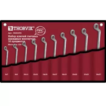 Набор ключей гаечных накидных изогнутых серии ARC в сумке Thorvik W2S10TB 052619, 6-27 мм, 10 предметов