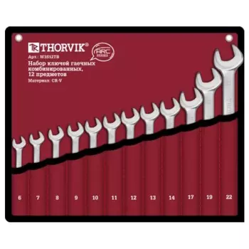 Набор ключей гаечных Thorvik W3S12TB-T 053260, комбинированных, серии ARC, в сумке, 12 предметов (6-14,17,19,22 мм) (в тубусе Thorvik)