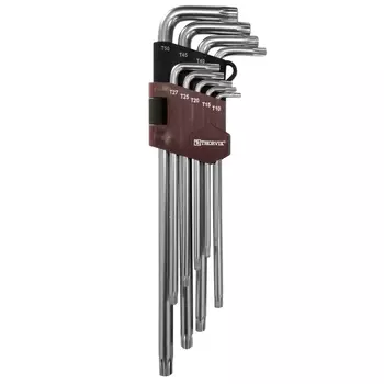 Набор ключей торцевых Thorvik TTKL9S 053160, T-TORX® удлиненных с центрированным штифтом, Т10H-T50H, 9 предметов