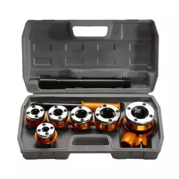 Набор клуппов Sparta 773355, 1/4"-3/8"-1/2"-3/4"-1"-1 1/4" + плашкодержатель с трещоткой