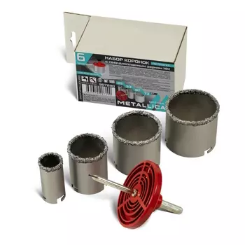Набор коронок по плитке с твердосплавным зерном Metallica Optima 907290, 33/53/67/73 мм с держателем, 6 предметов