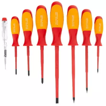 Набор отверток диэлектрических Gross 12950, до 1000 В + тестер, 8 шт., PH + SL, CrMo, двухкомпонентная рукоятка