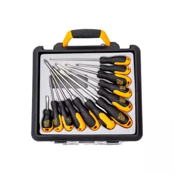 Набор отверток JCB JSD021 (хромомолибденовая сталь S2, двухкомпонентные рукоятки, магнитный наконечник, 12 предм, в боксе)