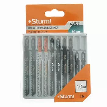 Набор пилок для лобзика универсальный Sturm 5250501, 10 шт, T101D, T144D, T127D, T111C, T118A, T144D, HCS