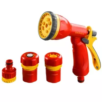 Набор поливочный Grinda 8-427383_z02: Распылитель пистолетный 8-позиционный, соединитель 1/2", соединитель 1/2" с автостопом, адаптер внешний 1/2"-3/4