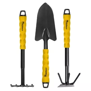 Набор садового инструмента Kolner KGTS 3: совок, тяпка с рыхлителем, грабли