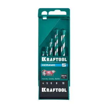 Набор сверл по керамограниту с твердосплавной пластиной Kraftool 29175-H5, KERAMO, 5 шт: 4-5-6-8-10 мм